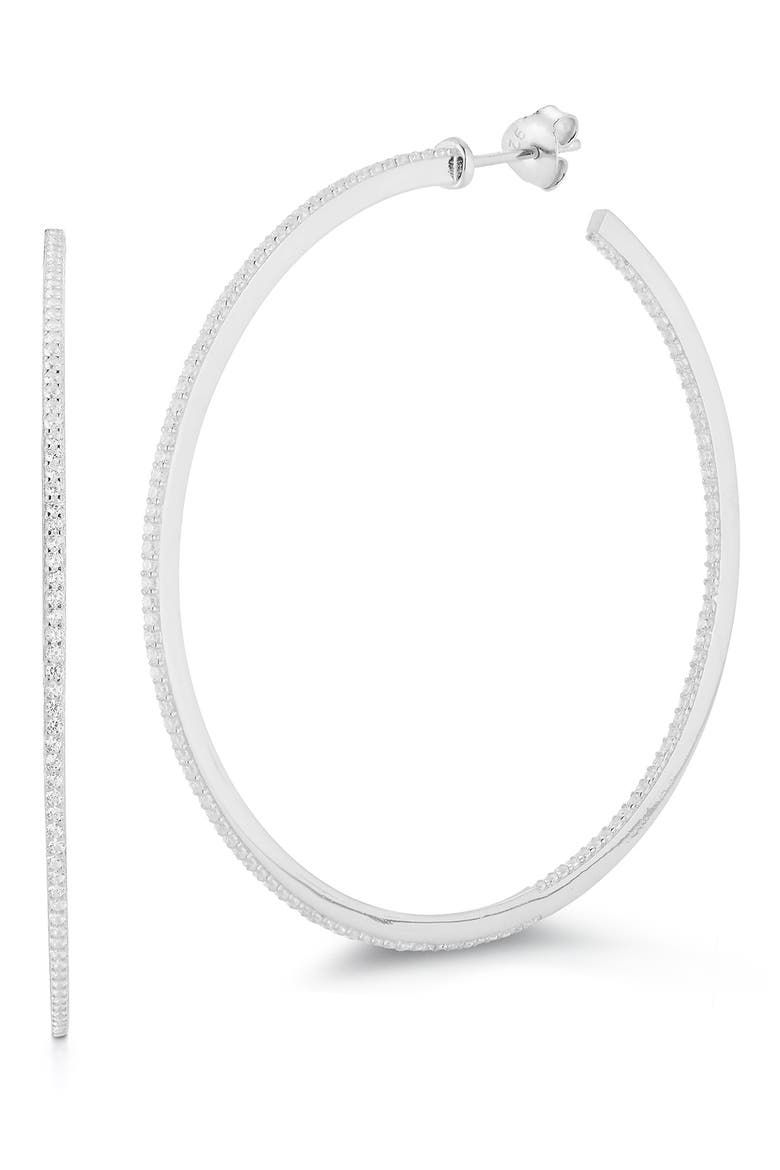 14K Yellow Gold Vermeil Pave CZ Hoop Earrings, Main, color, SILVER