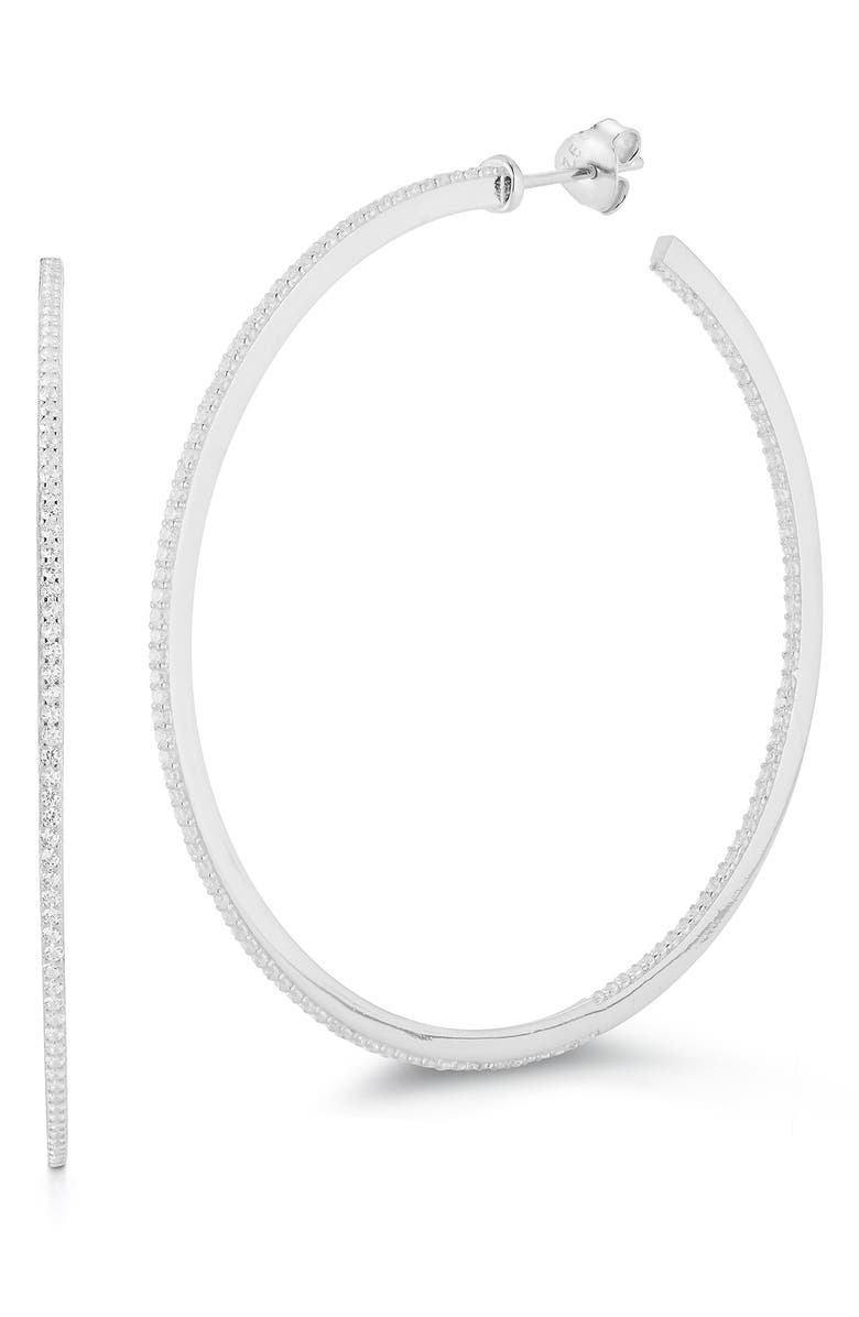 GLAZE JEWELRY 14K Yellow Gold Vermeil Pave CZ Hoop Earrings, Main, color, Silver