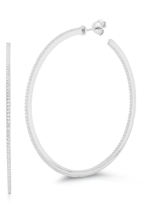 14K Yellow Gold Vermeil Pave CZ Hoop Earrings
