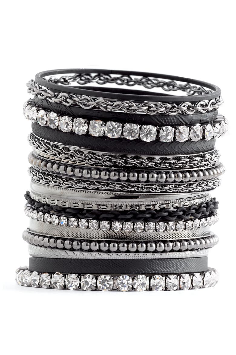 Accessories Mixed Media Bangles, Main, color, BLACK AND HEMATITE