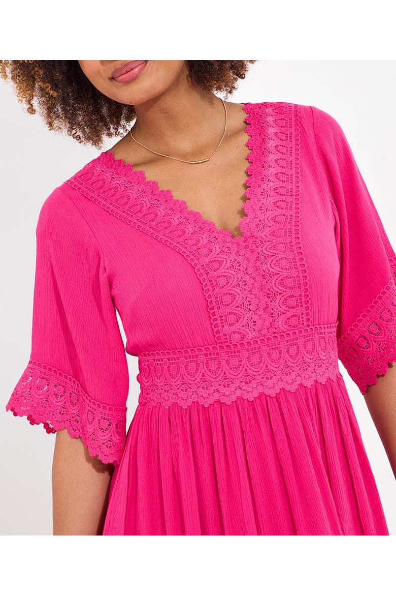 Crochet Trim Boho Midi Dress, Alternate, color, FUCHSIA