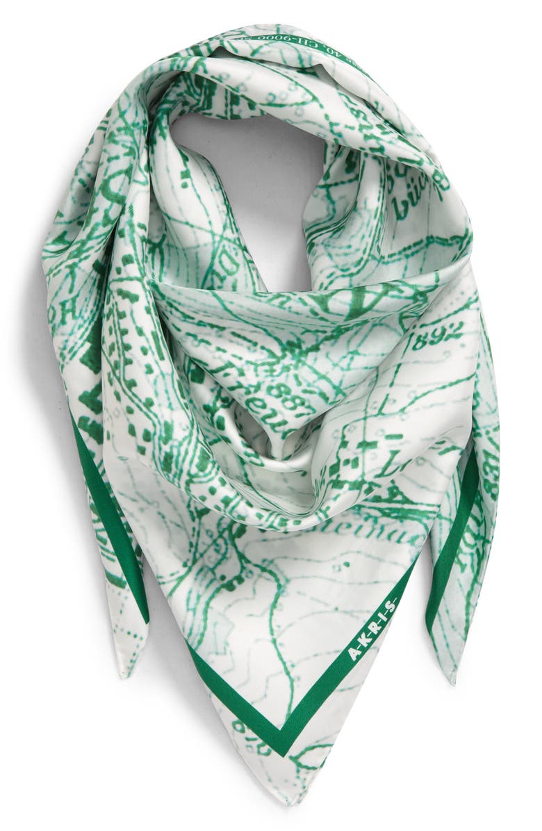 Akris St. Gallen Map Print Silk Scarf, Main, color, 