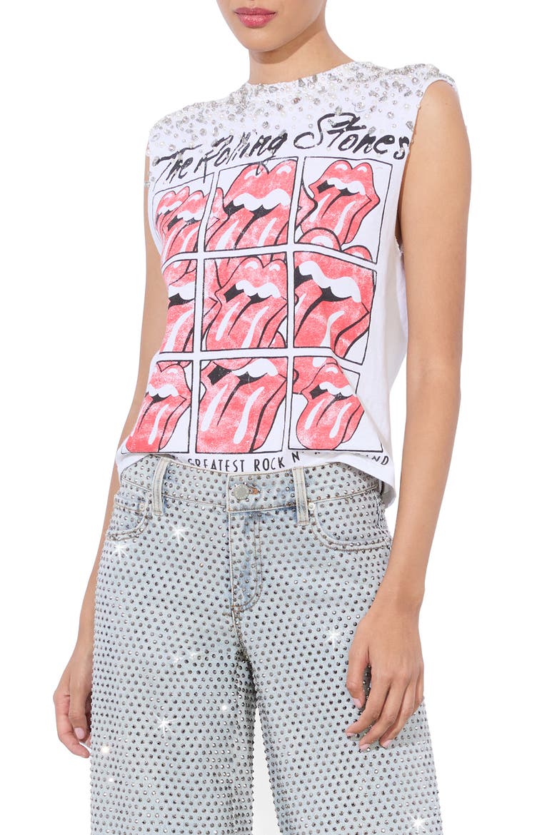 Micah Crystal Detail Rolling Stones Graphic Muscle T-Shirt, Alternate, color, OFF WHITE MULTI