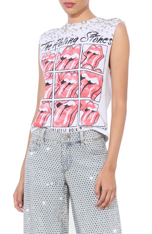 Alice And Olivia Micah Embellished Muscle Tank In Off White Multi