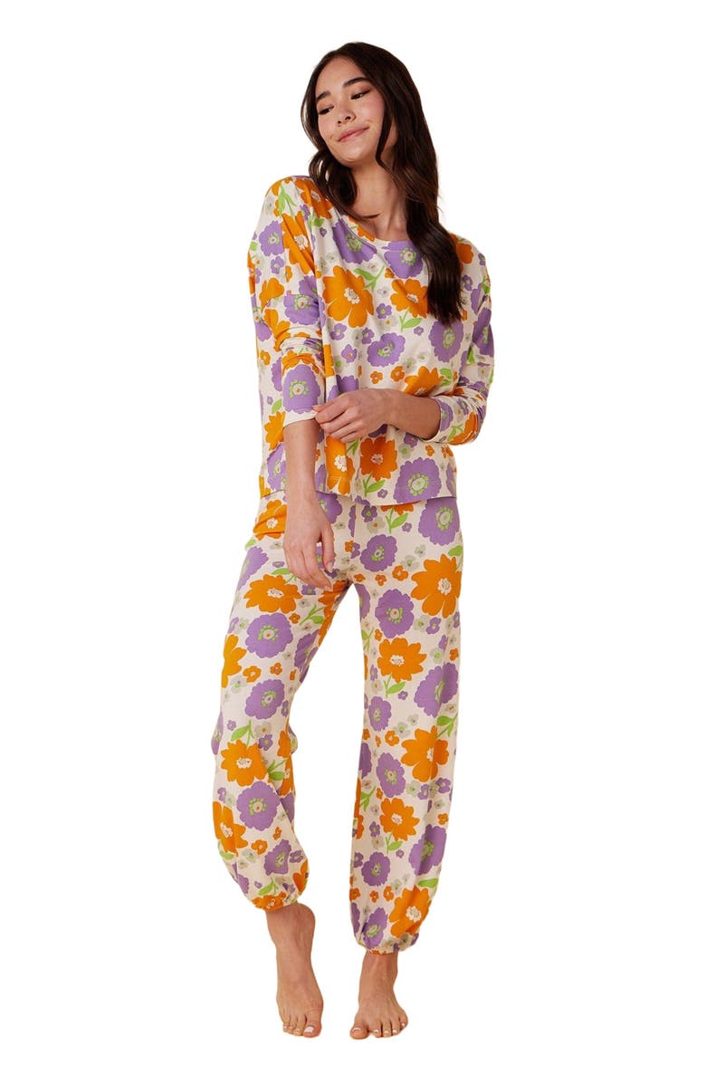 The Cat's Pajamas Pima Knit Pullover Set Floral, Main, color, Popping Pansies