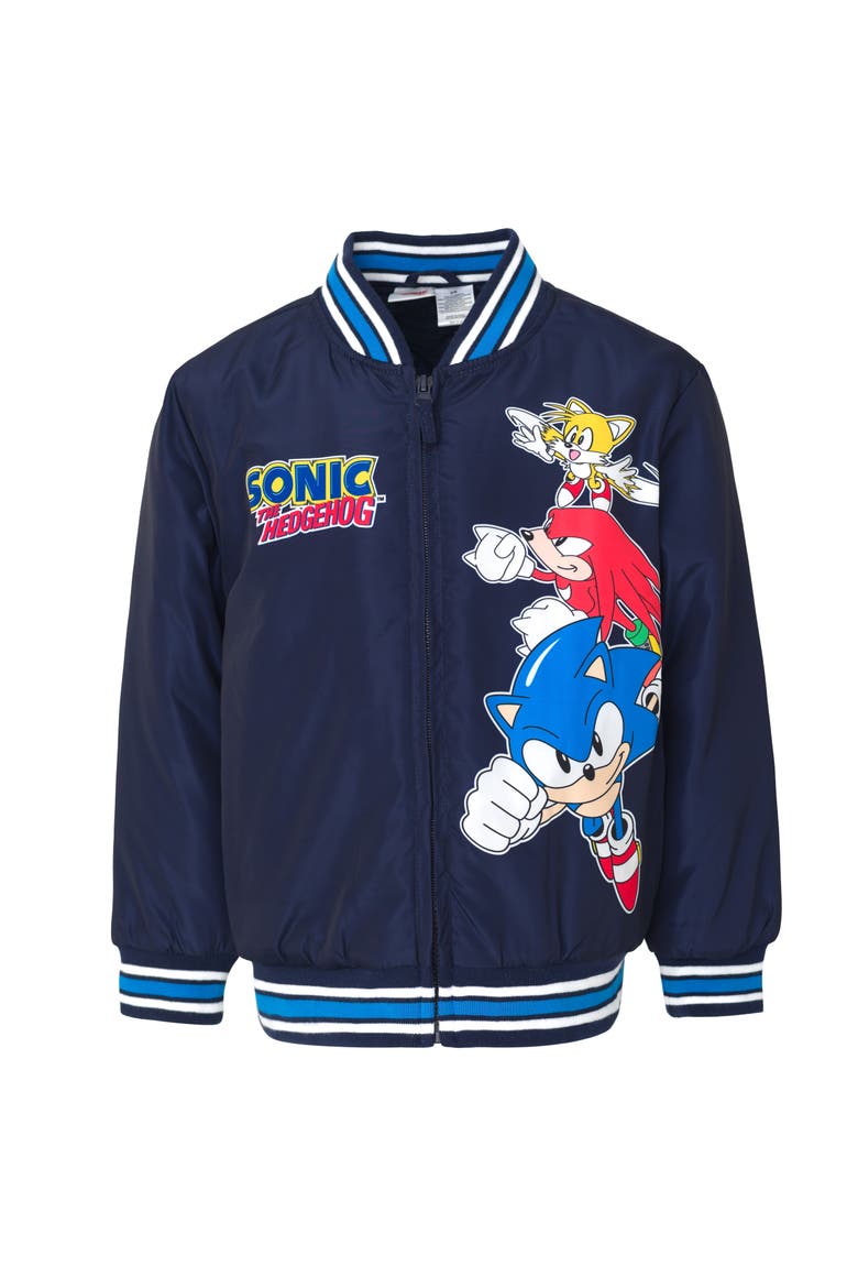 Sonic the Hedgehog Zip-Up Bomber Jacket, Main, color, Navy Bright Blue