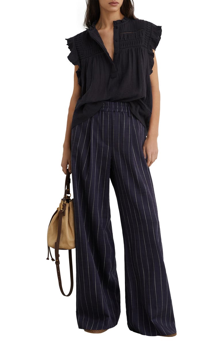 Reiss Florie Pintuck Ruffle Top, Alternate, color, Navy