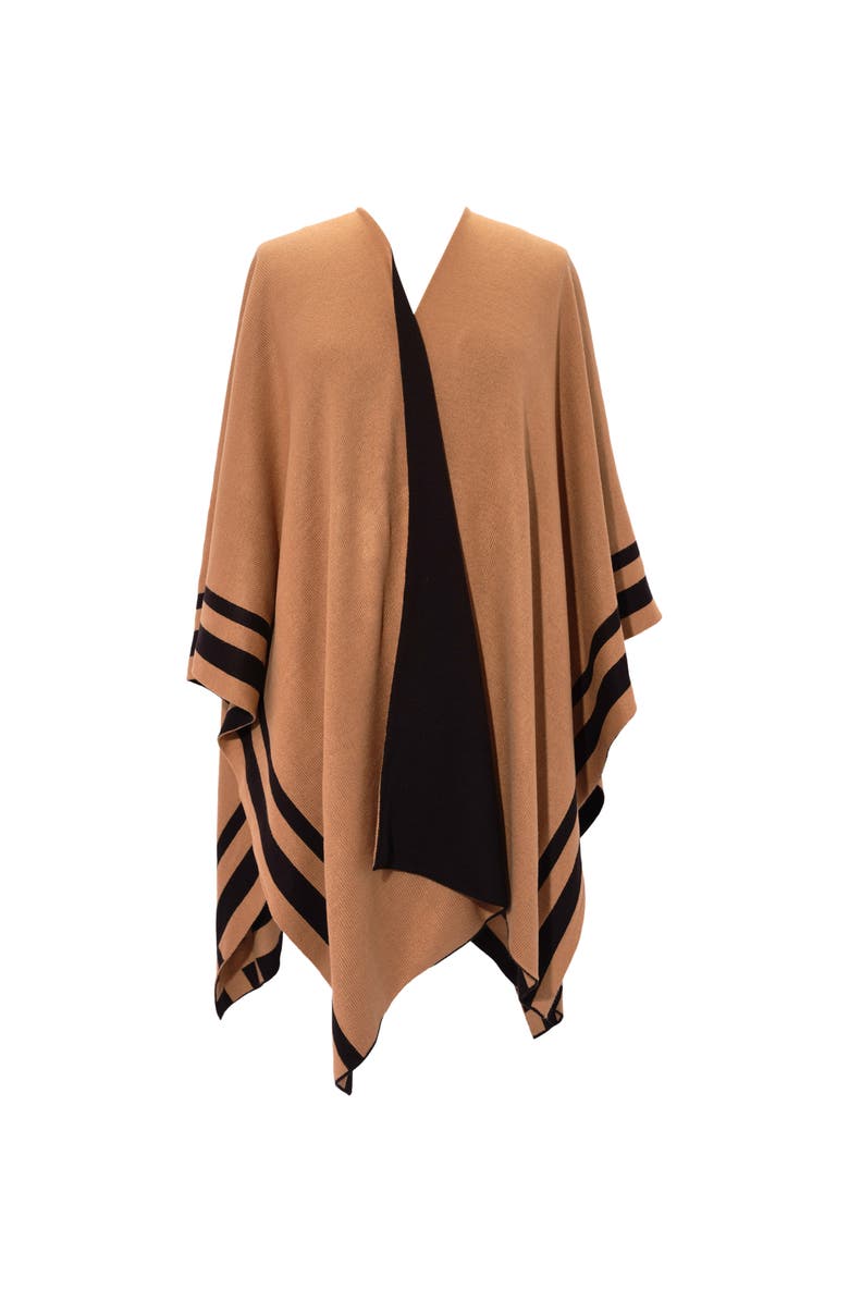 Lauren Ralph Lauren Stripe Border Ruana, Alternate, color, Black/Camel