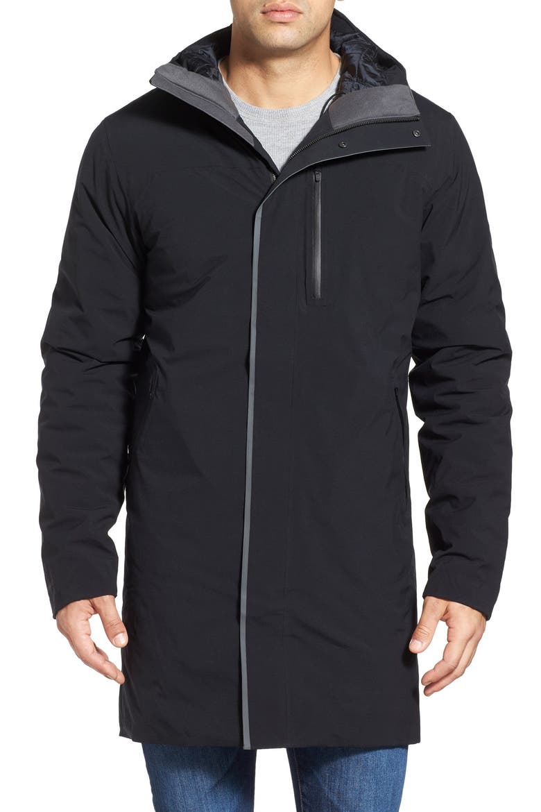 Cole Haan + Mountain Hardwear 'ZeroGrand' Waterproof & Insulated Hooded Trench Coat, Main, color, BLACK/ BLACK