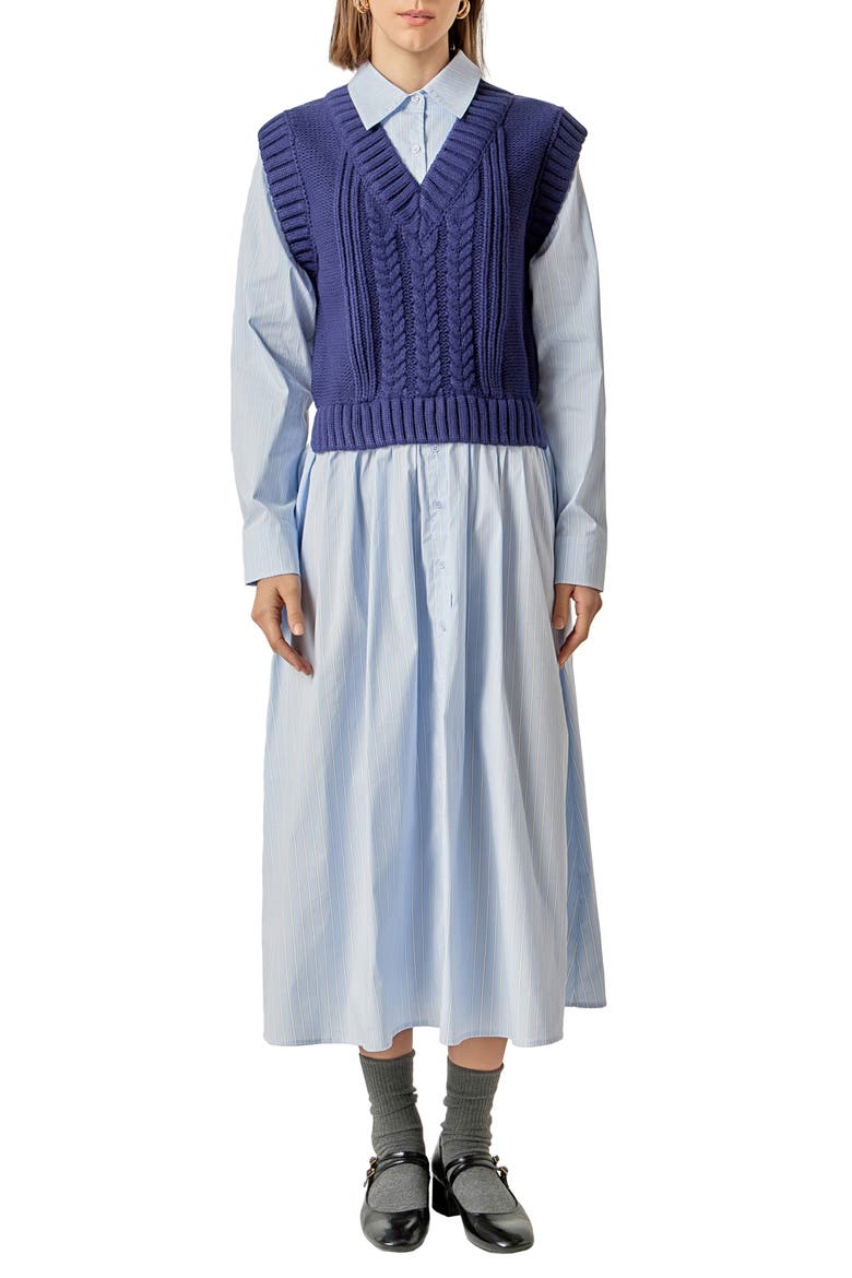 Vest Mixed Media Maxi Shirtdress, Main, color, DARK NAVY