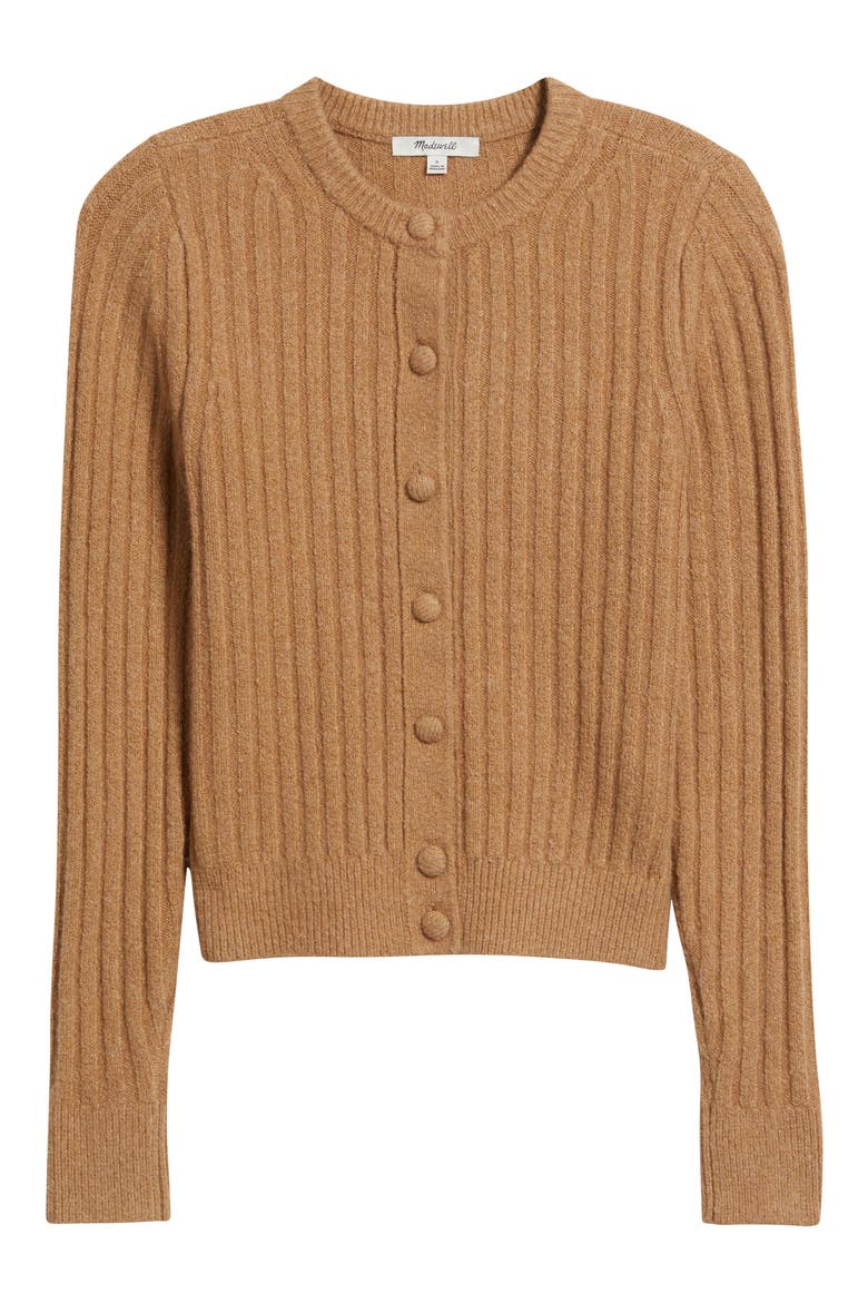 Rib Cotton & Merino Wool Blend Cardigan, Alternate, color, HEATHER CARAMEL