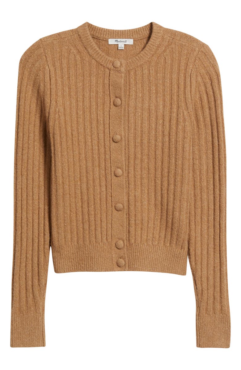 Madewell Rib Cotton & Merino Wool Blend Cardigan, Alternate, color, Heather Caramel