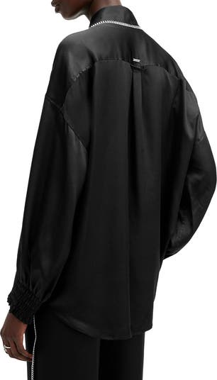 Charli Whipstitch Oversize Satin Button-Up Shirt