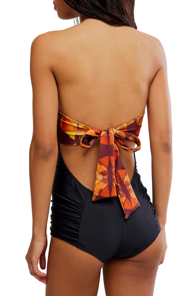 Free People Poppy Strapless One-Piece Swimsuit, Alternate, color, Black Martini Mix