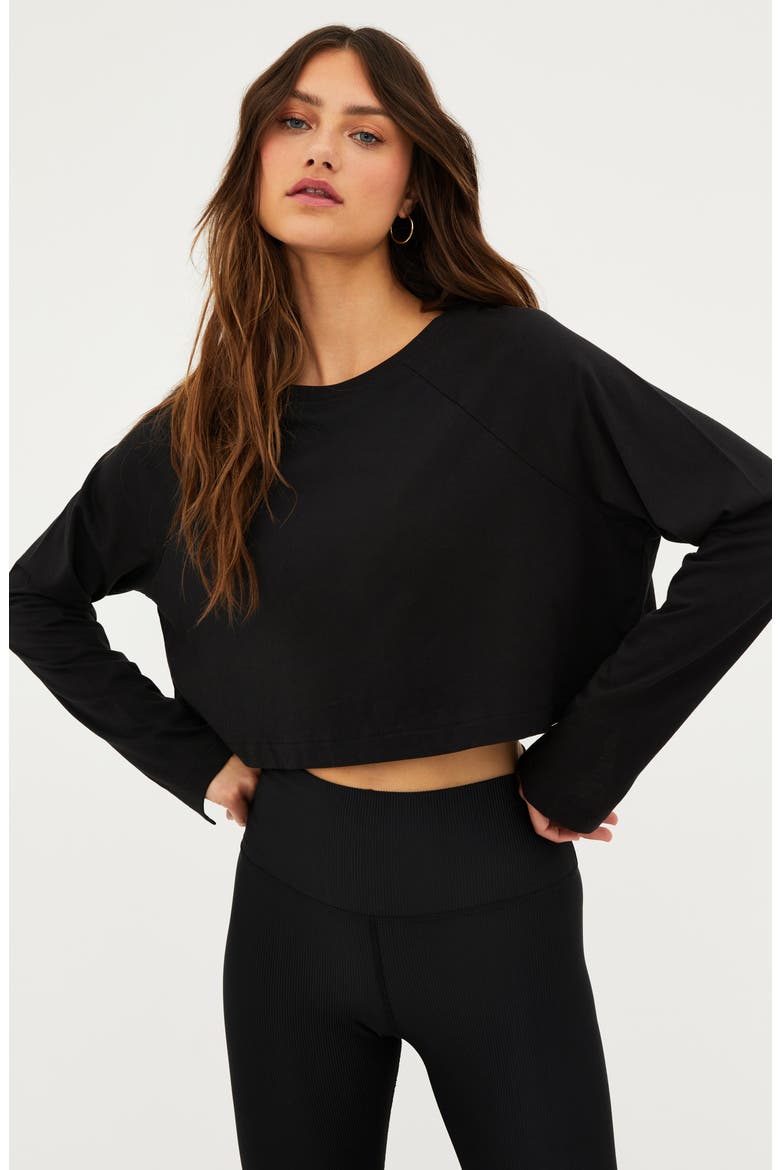 June Long Sleeve Crop Top, Alternate, color, BLACK
