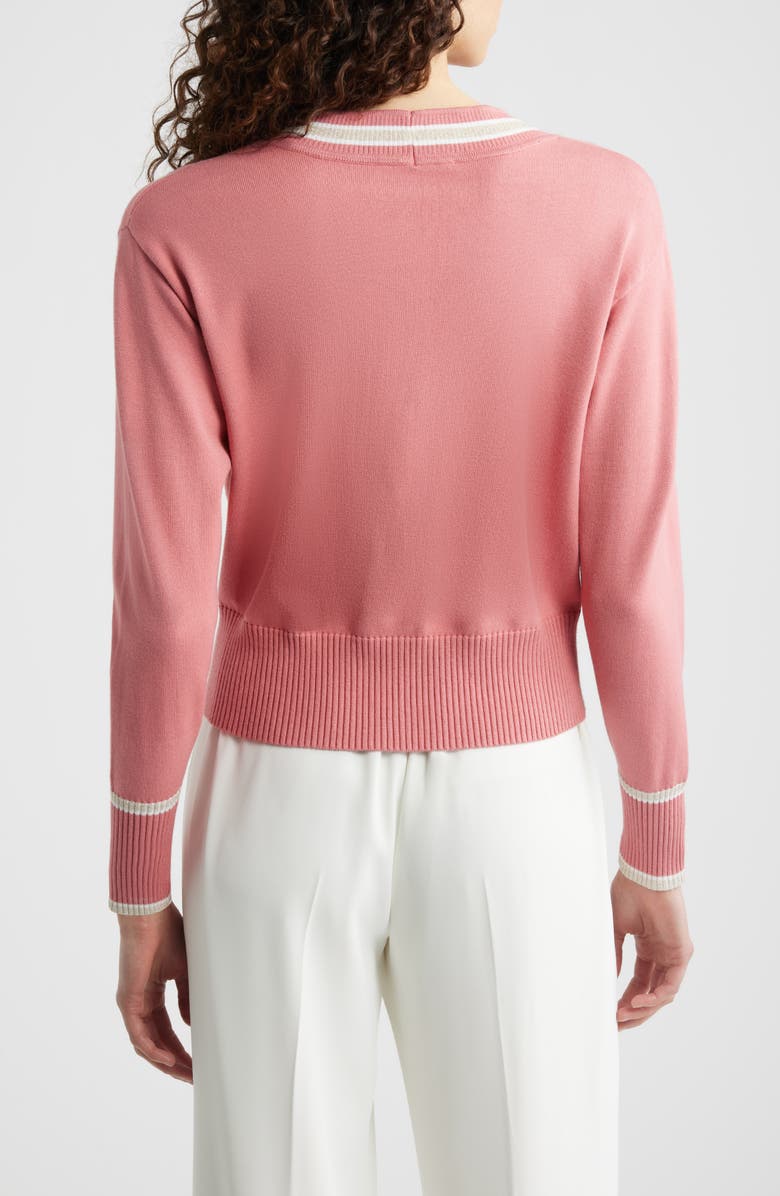 Elie Tahari The Kiva Metallic Stripe Cardigan, Alternate, color, Dragon Fruit