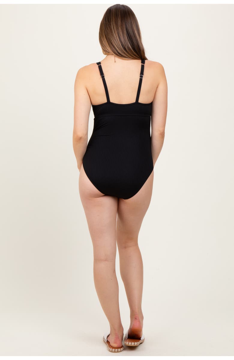 PinkBlush Ribbed Split Neckline Swimsuit, Alternate, color, Black