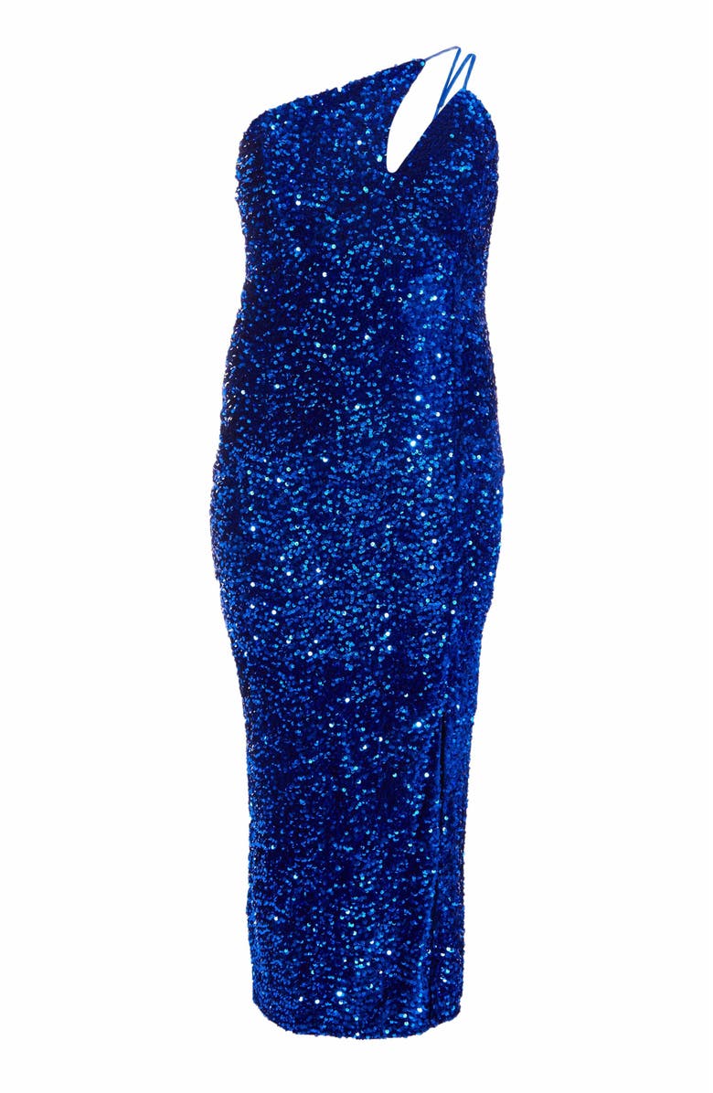 QUIZ Plus Size One Shoulder Cut Out Sequin Maxi Dress, Alternate, color, Royal Blue