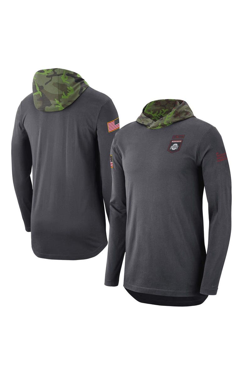 Nike Men's Nike Anthracite Ohio State Buckeyes Military Long Sleeve Hoodie T-Shirt, Main, color, Anthracite