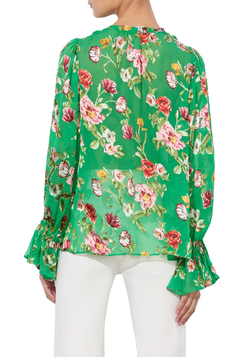 Alice + Olivia Moranne Floral Print Tie Neck Top, Alternate, color, Hamptons Floral Small