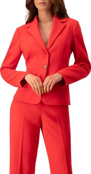 IVONNE Single-Button Blazer in Vibrant Red