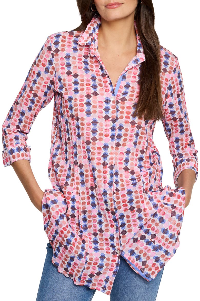 Geo Dot Crinkle Cotton Button-Up Shirt, Main, color, PINK MULTI