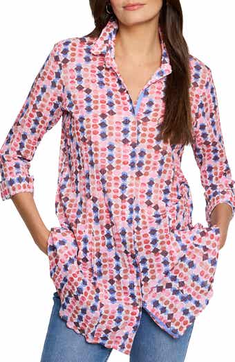NIC+ZOE Geo Dot Crinkle Cotton Button-Up Shirt