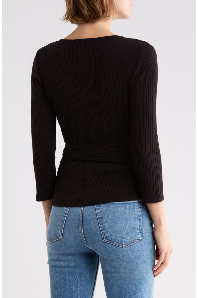 Ribbed Knit Wrap Top, Alternate, color, BLACK