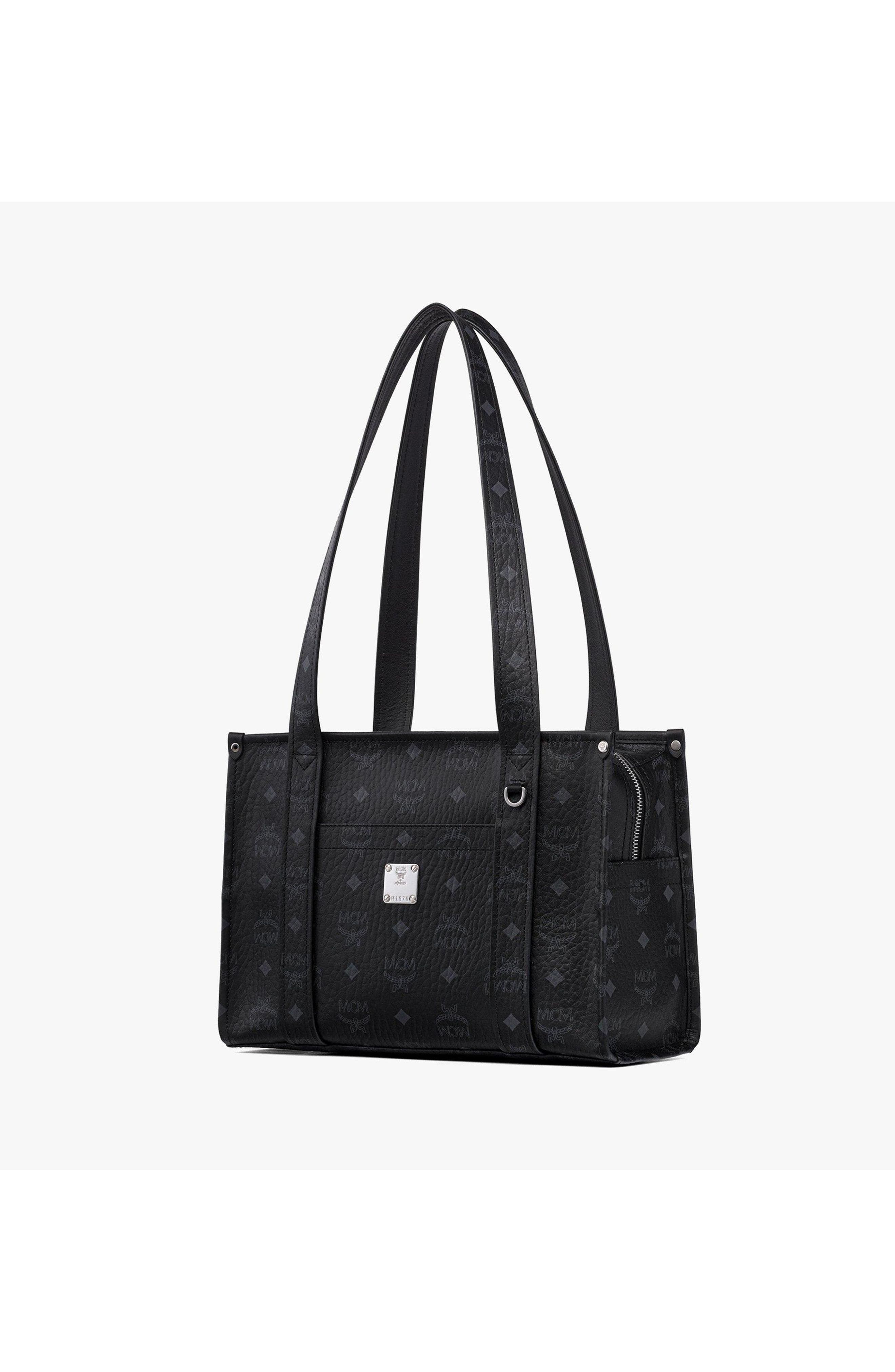 MCM Aren School Bag Tote in Visetos, Alternate, color, Black
