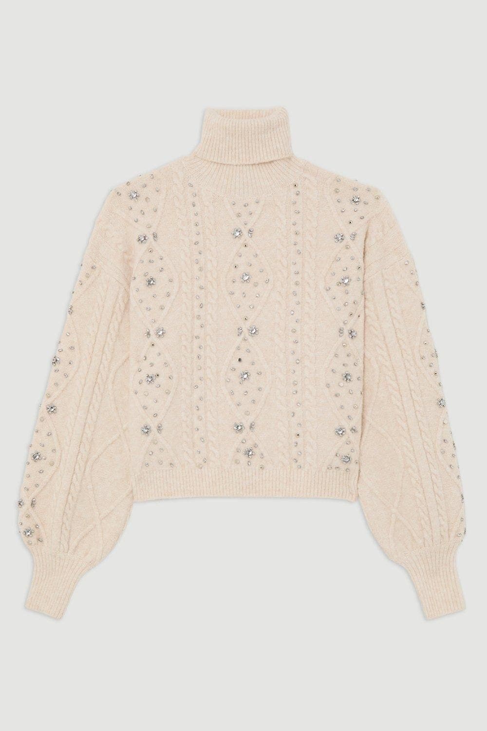 Wool Blend Embellished Cable Knit Jumper - image 2