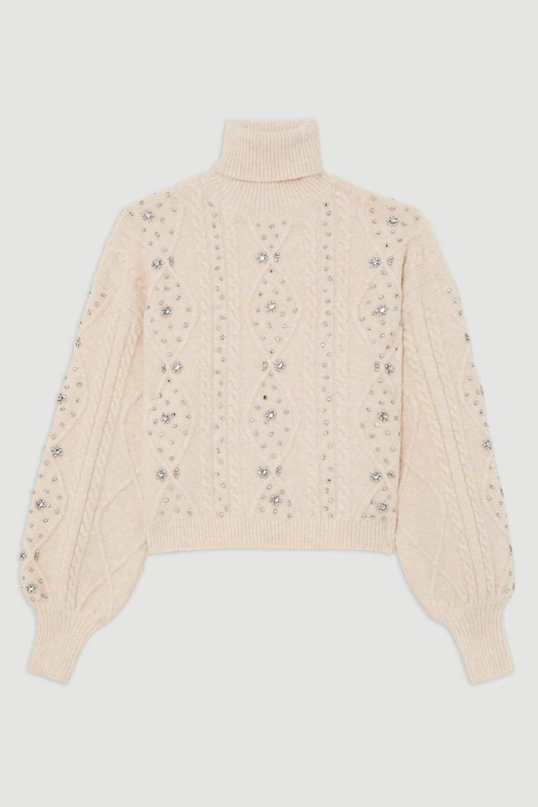 Wool Blend Embellished Cable Knit Jumper, Alternate, color, Cream
