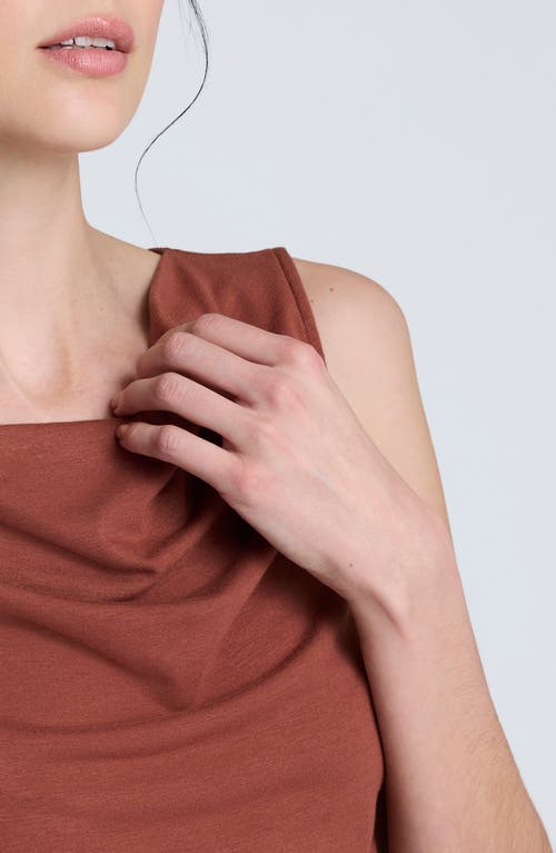 Kenneth Cole Side Rouched Drape Neck Cropped Knit Tank Top In Brown