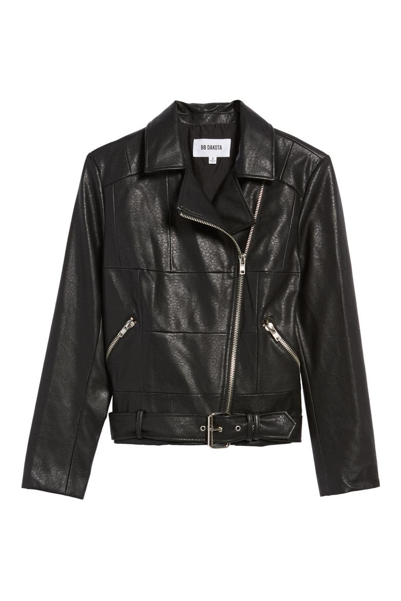 BB Dakota Maria Washed Faux Leather Patchwork Jacket, Alternate, color, BLACK