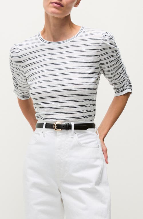 Veronica Beard Waldorf Stripe Ruched-sleeve Tee In Black White