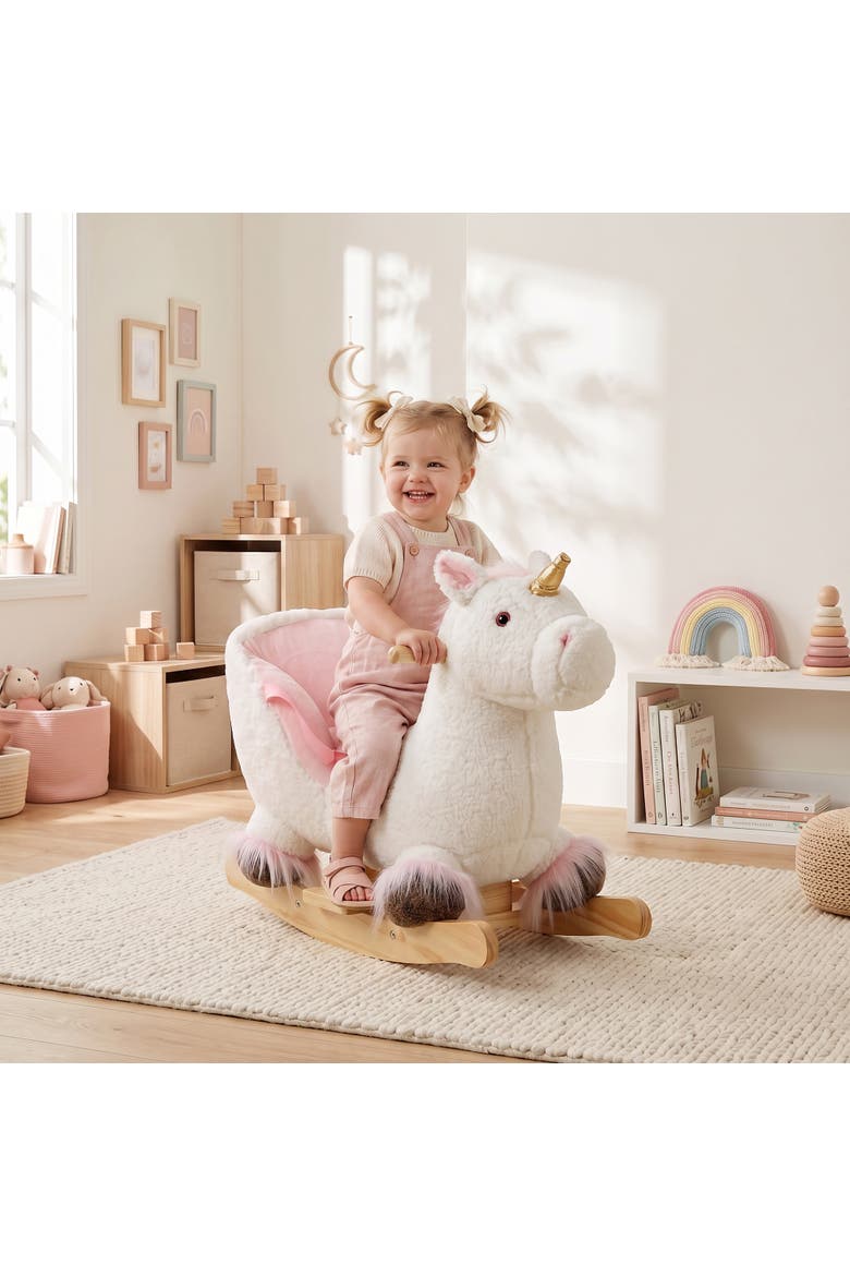 Unicorn Baby Rocking Horse with Sound & Seat Belt, 12-36 Months, White, Alternate, color, White