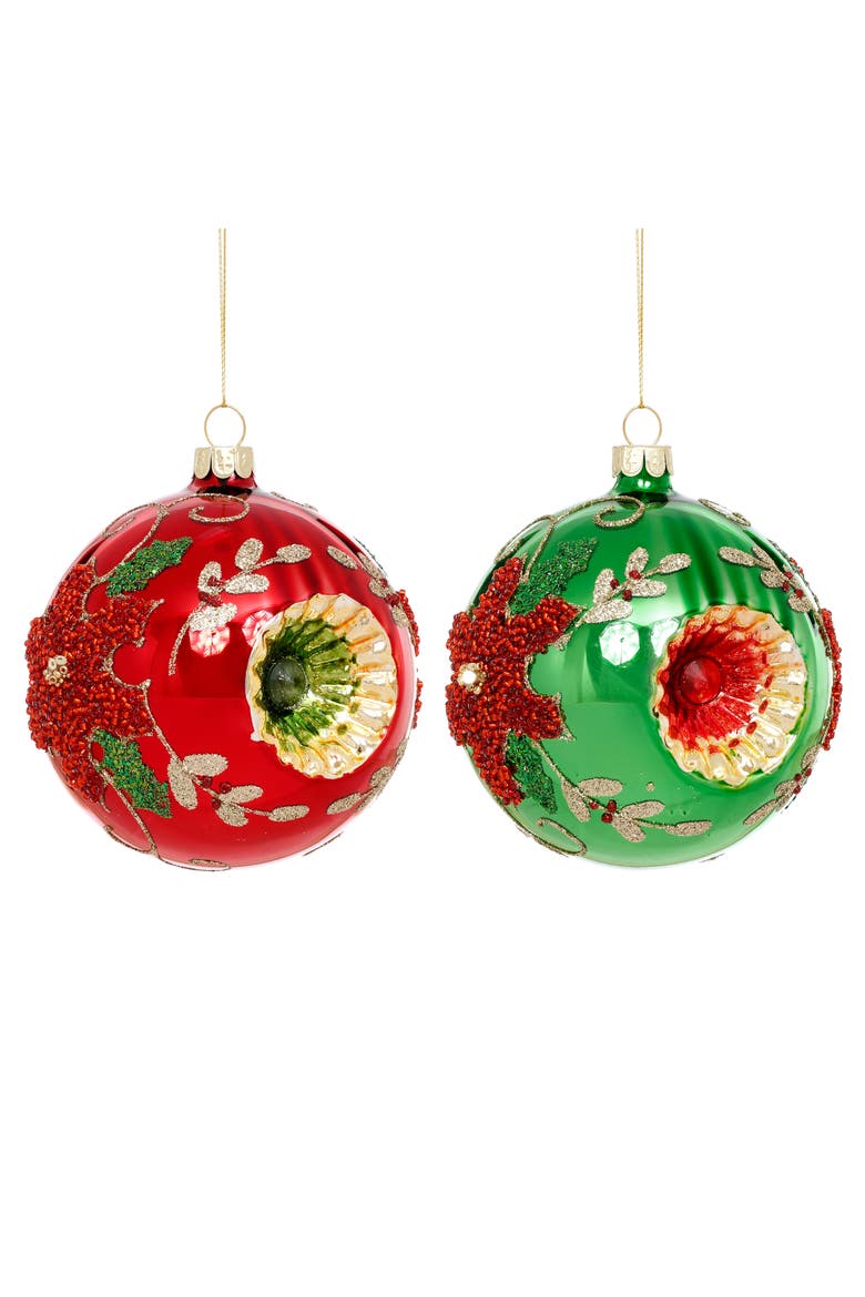 Poinsettia Reflector Ornament, Set of 6, Main, color, Red