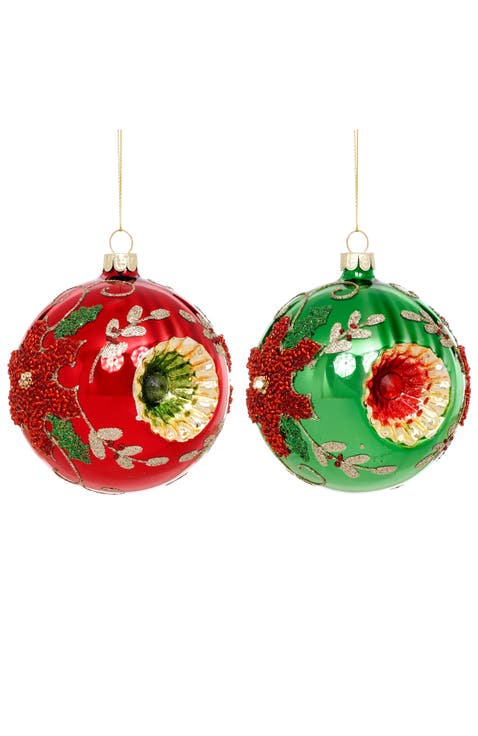 Poinsettia Reflector Ornament, Set of 6