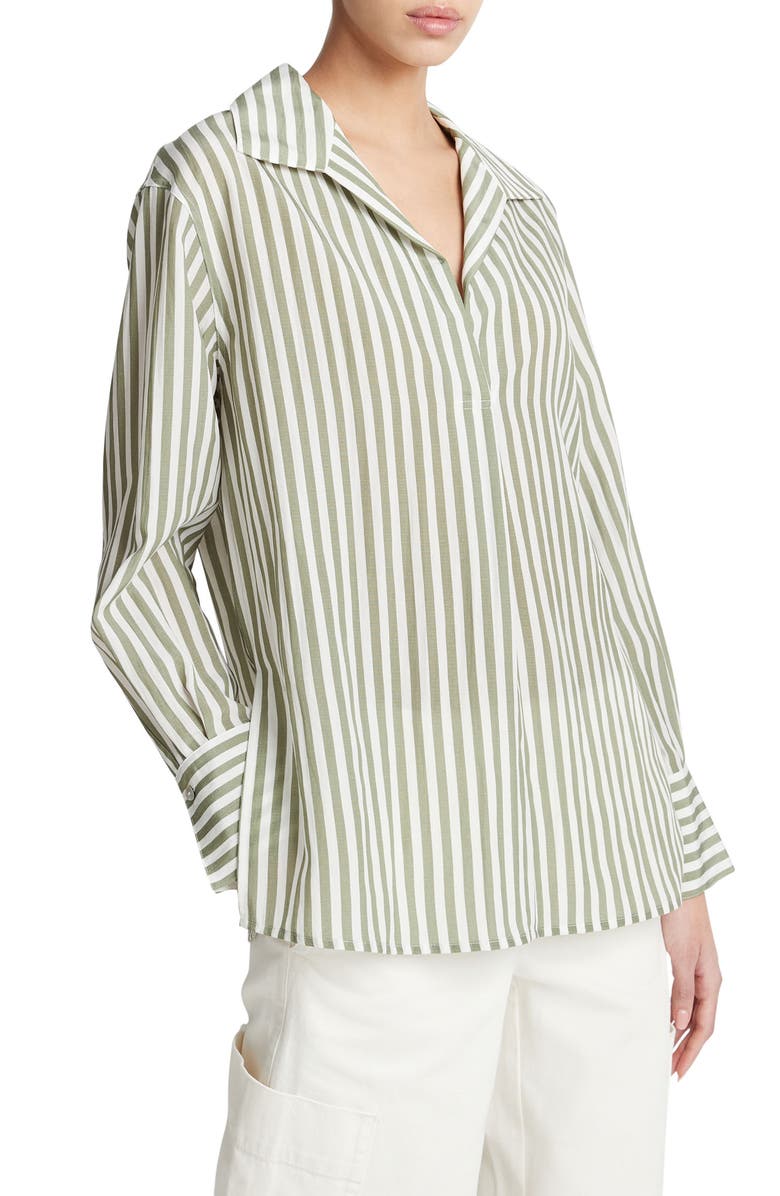 Vince Coastal Stripe Long Sleeve Shirt, Alternate, color, Sea Fern/ Optic White