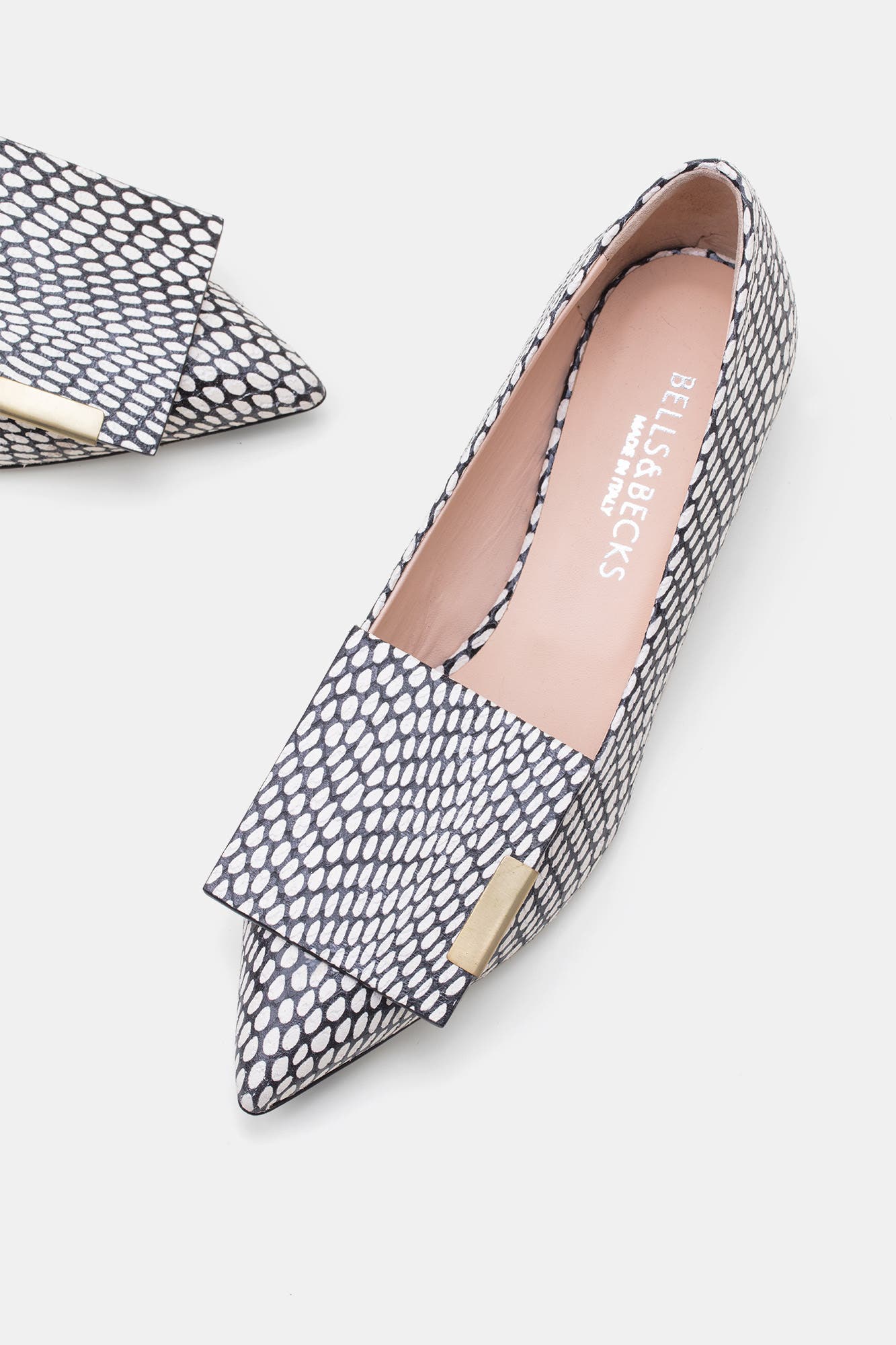 BELLS 
BECKS Allegra Pointed Toe Flat, Alternate, color, Black And White