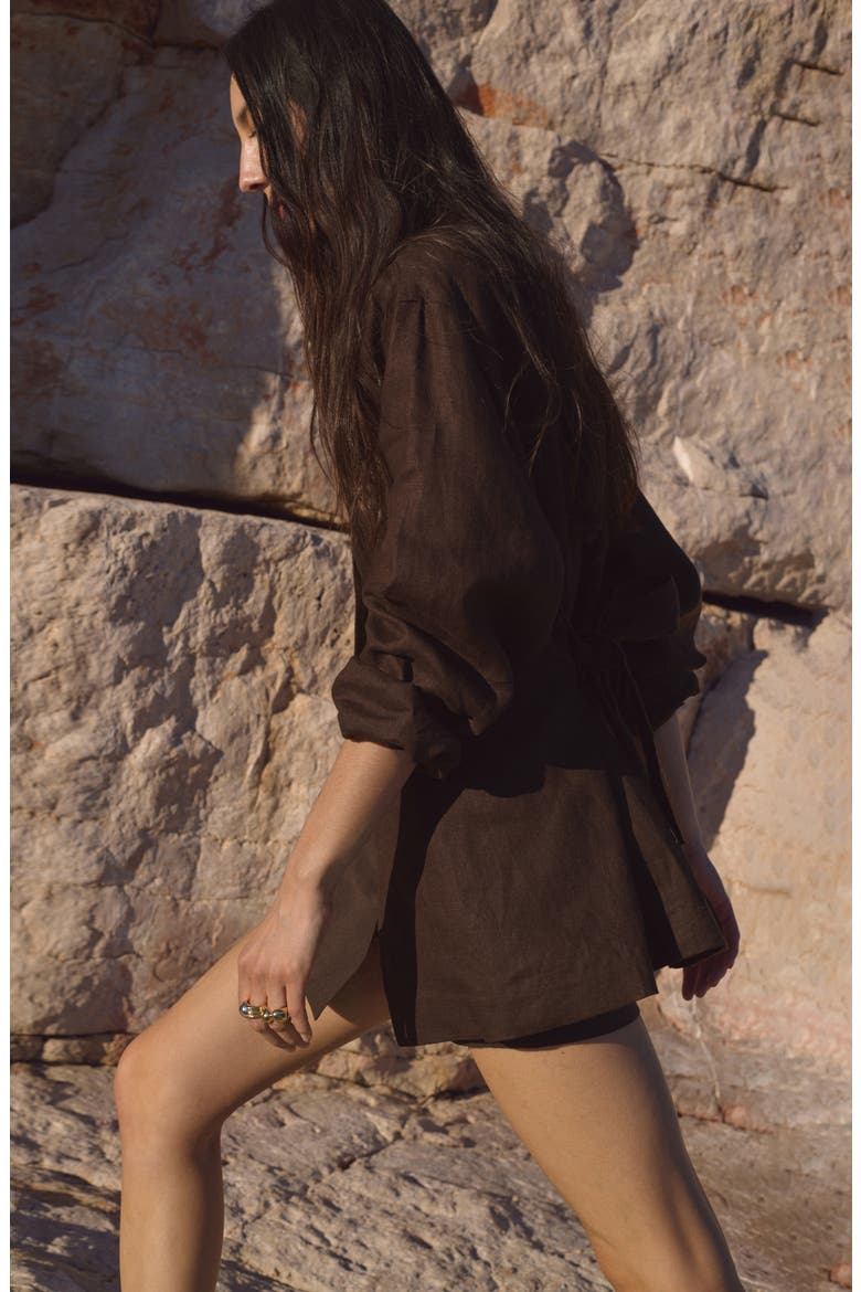 Wrap Linen & Cotton Miniskirt, Alternate, color, CHOCOLATE