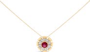 Haus of Brilliance 14K Yellow Gold Plated Silver Created Red Ruby and Diamond Baguette Medallion Pendant Necklace