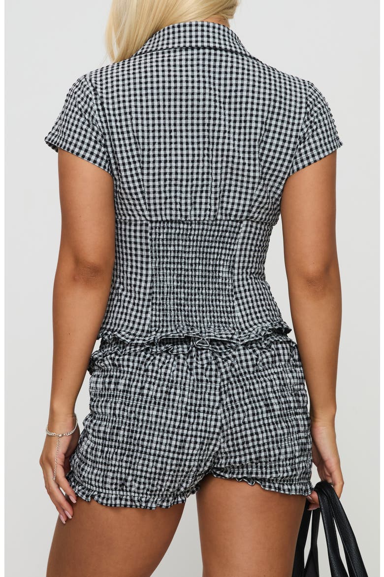 Covey Check Smocked Puff Sleeve Crop Shirt, Alternate, color, BLACK MULTI