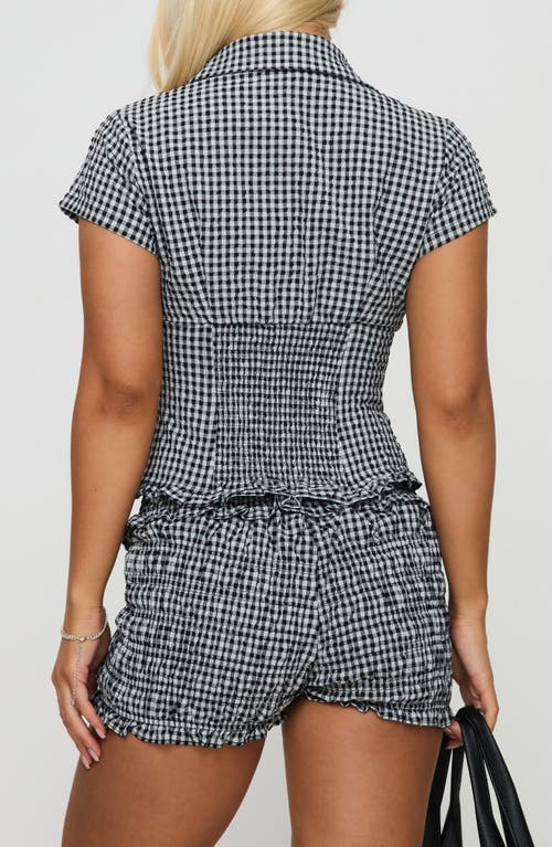 PRINCESS POLLY PRINCESS POLLY COVEY CHECK SMOCKED PUFF SLEEVE CROP SHIRT