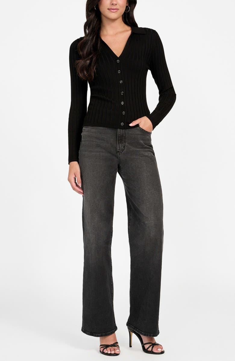 GUESS Miranda Rib Cardigan, Alternate, color, Black