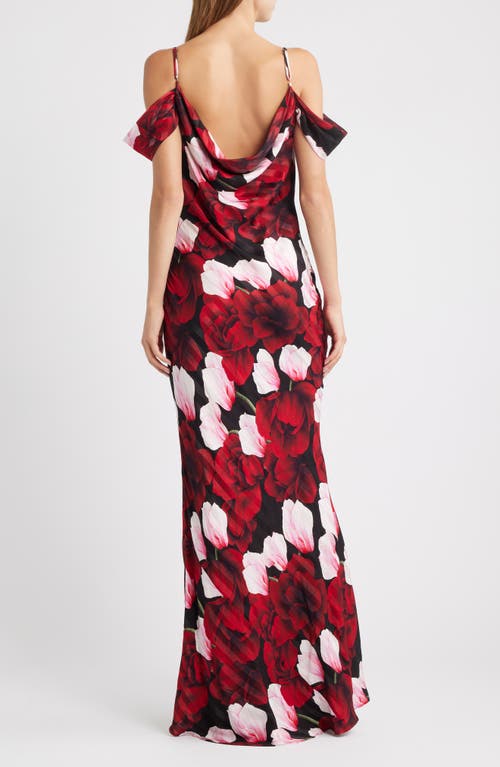Sonya Moda Del La Mer Drape Cold Shoulder Gown In Multi
