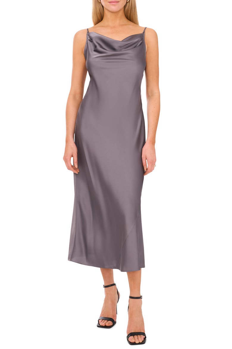 Cowl Neck Satin Slipdress, Main, color, QUIET SHADE GREY