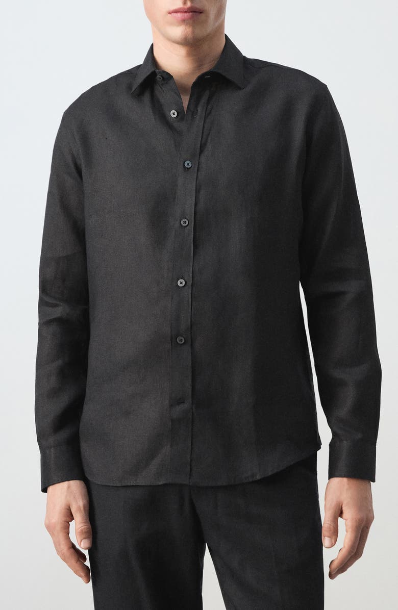 MANGO x Casper Ruud Regular Fit Linen Button-Up Shirt, Main, color, Black