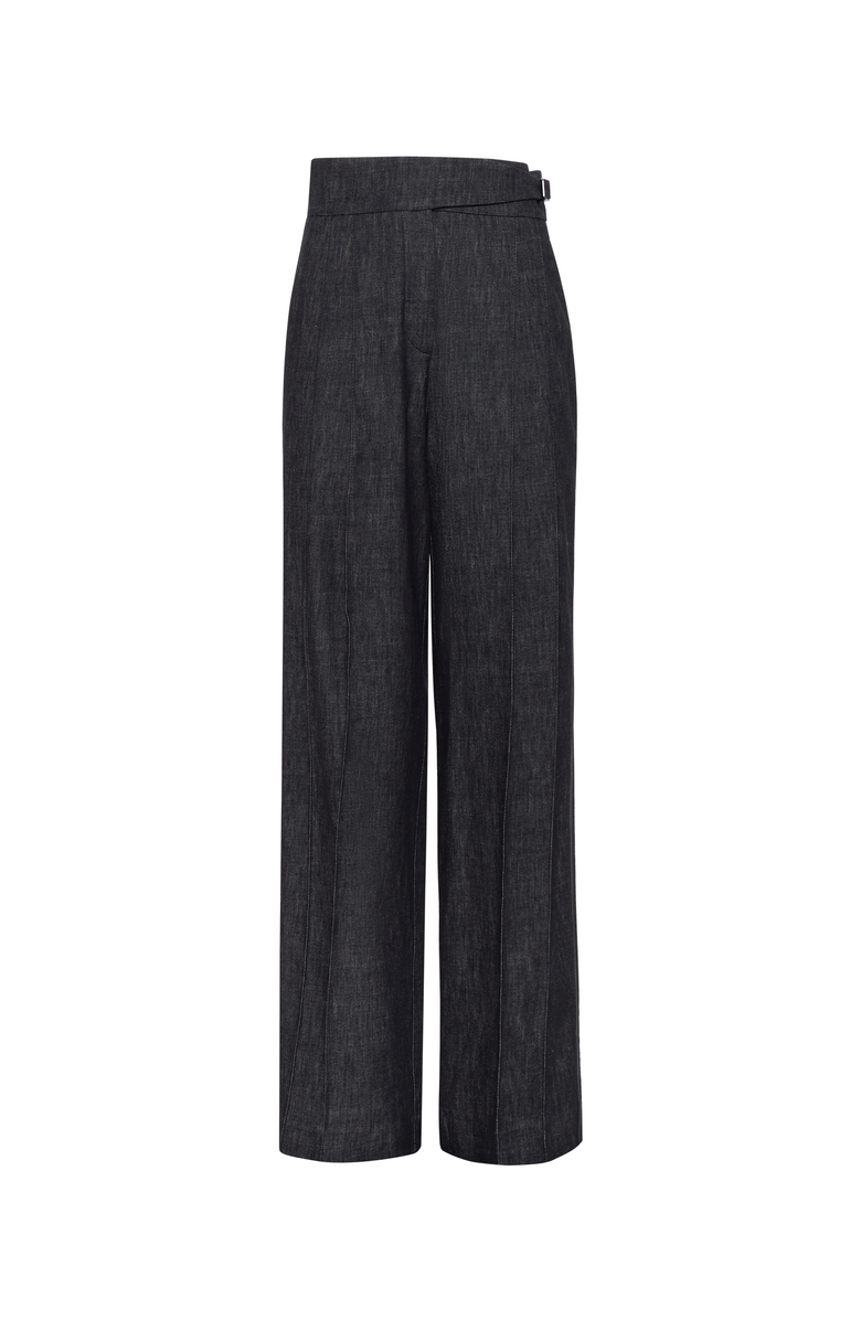 Brunello Cucinelli Cotton denim-effect twill loose tuxedo trousers, Main, color, 