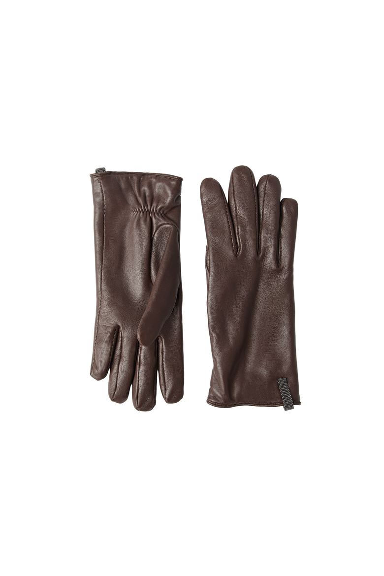 Nappa leather gloves with monili, Alternate, color, Chocolate