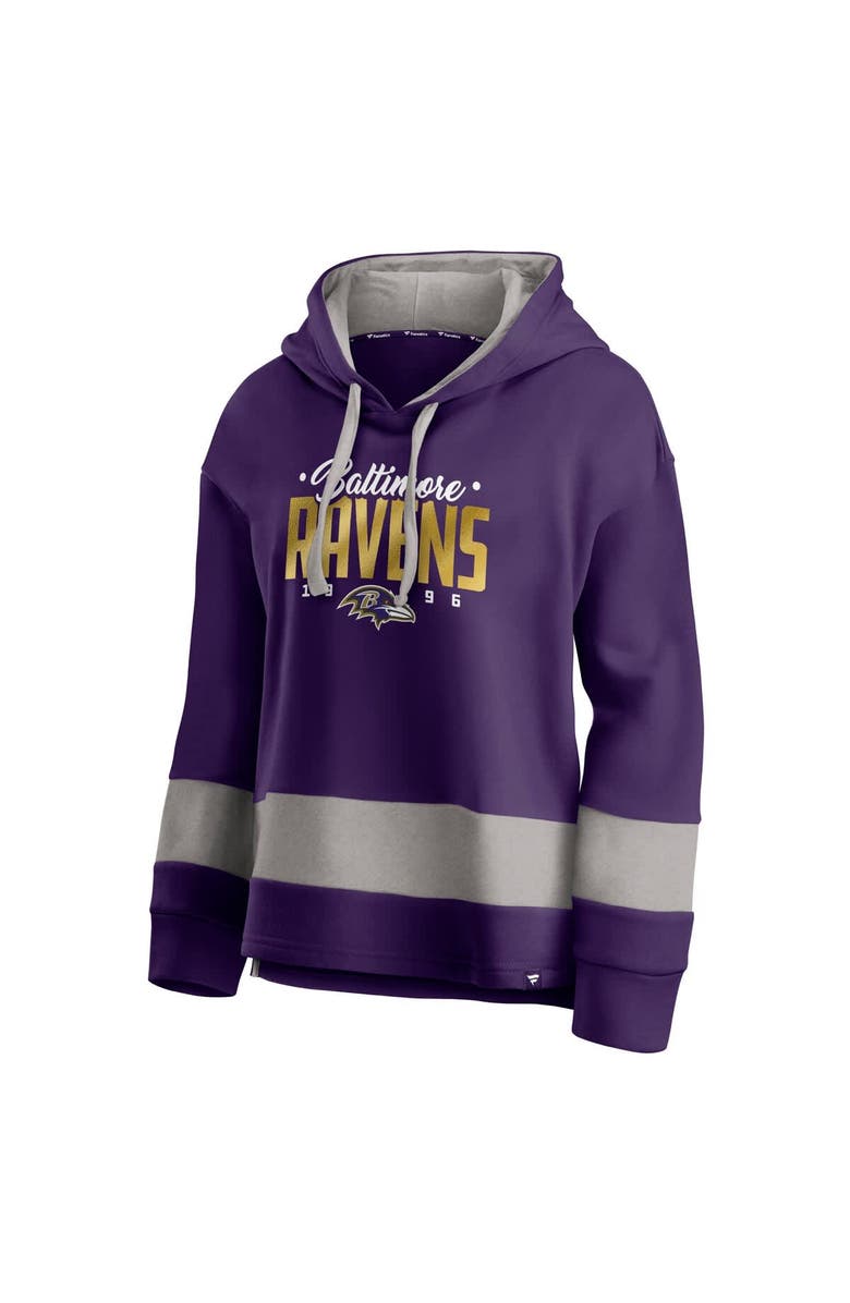 FANATICS Women's Fanatics Purple/Gray Baltimore Ravens Huddle Up Fundamental Fleece Color Block Pullover Hoodie, Alternate, color, 